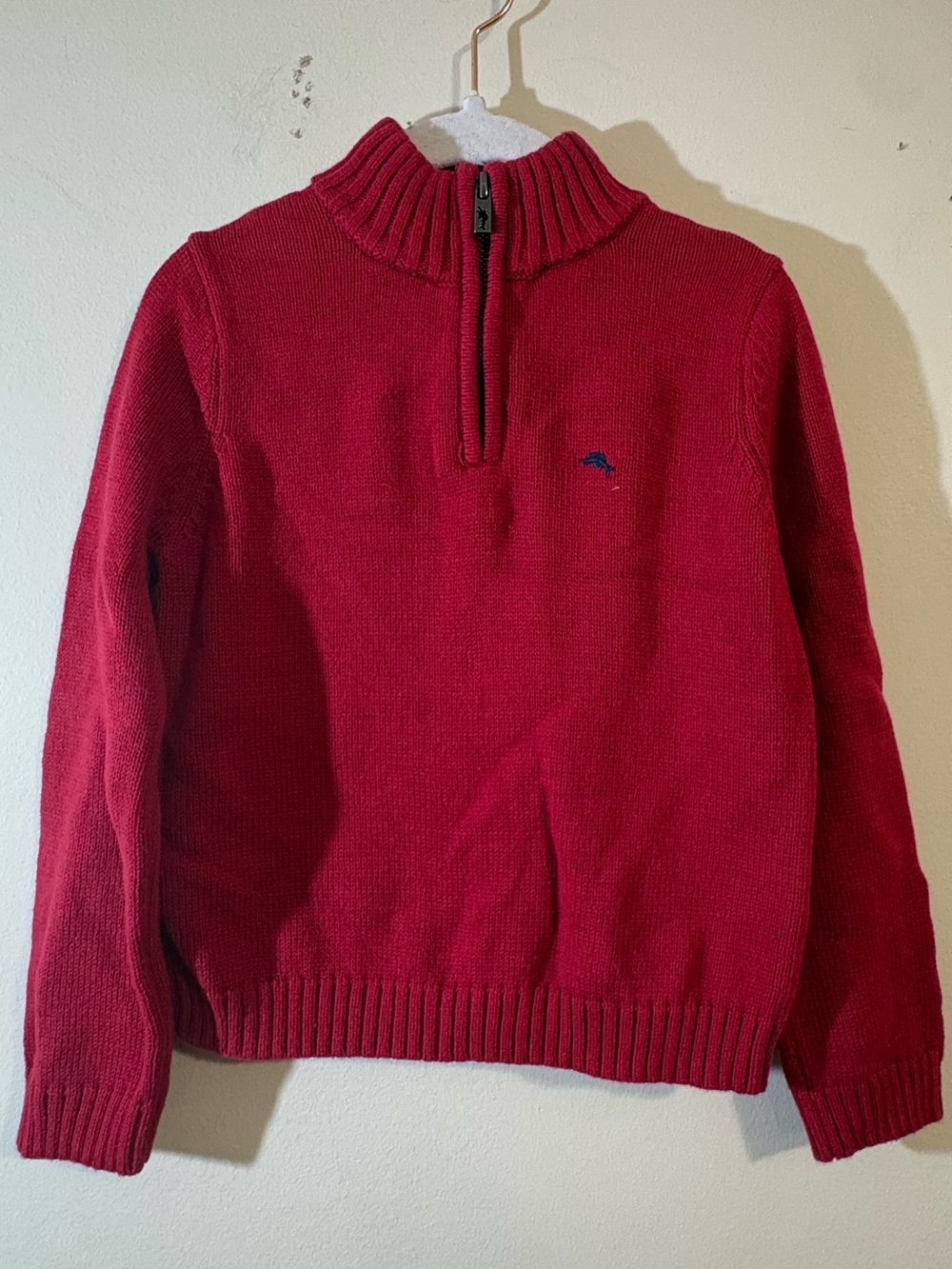 Tommy Bahama kids 1/4 zip sweater boys toddler 4T red with blue sailfish logo